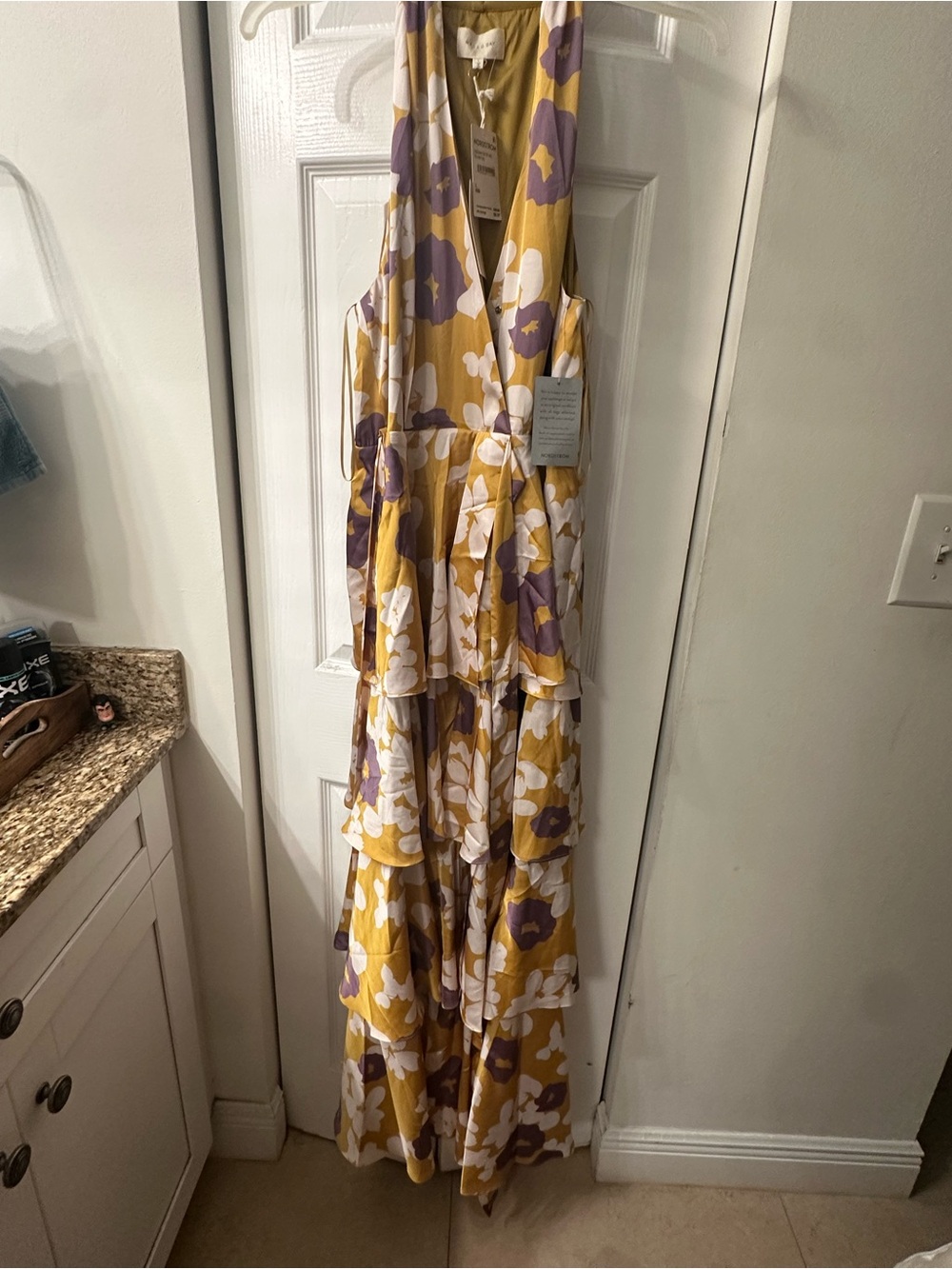 MELLODAY Mustard, Lavender & White Floral Tiered Maxi Dress